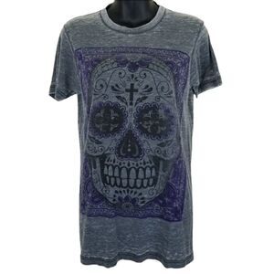 HYBRID Gray Burn Out Skull Gpraphic Tee size S